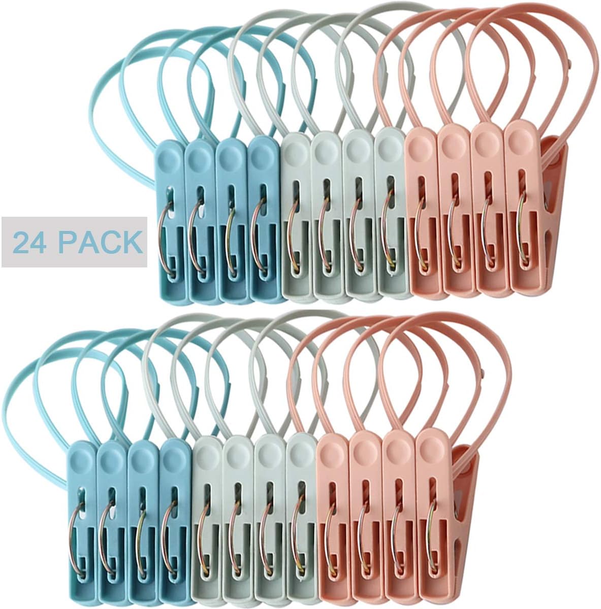 Clothespins 24 Pack Small Mini Clothes Pins with Plastic Rope for Clothesline Cute Sturdy Clothing Closepins Blue Green Pink Chip Decoration Clips Clothes Pins