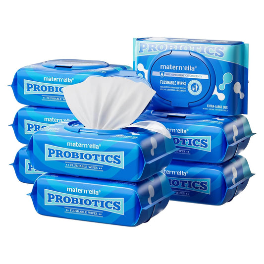 matern'ella Flushable Wipes Extra Large 8 Packs 640 Wipes Wet Wipes Corner-Connected Design Plant Based Fibers with Probiotics Fragrance Free Sewer Safe Butt Wipe Adult