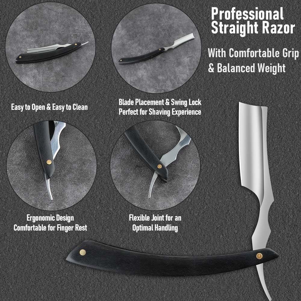 Professional Straight Edge Barber Razor,Straight razors for men, Premium Stainless Steel Shaver Razor with Shaving Strop for Men Home & Salon Grooming Using (NO.187)