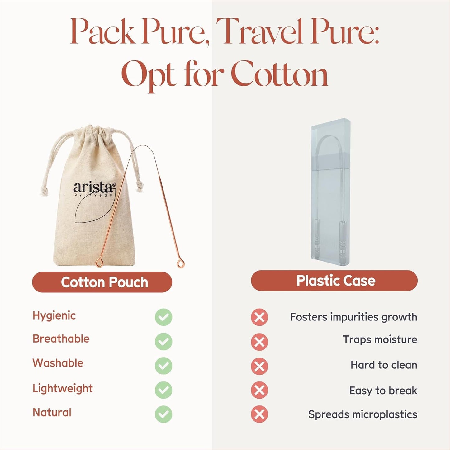 Arista 100% Copper Tongue Scraper for Adults & Kids – Metal Tongue Scraper Copper for Bad Breath, Oral Care & Hygiene – 2 Pack with Travel Pouches