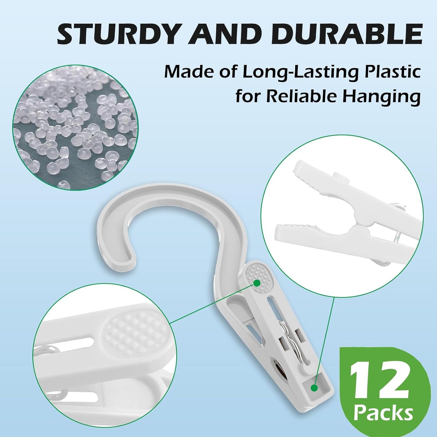 12pcs Laundry Hooks with Clips Plastic Hanger Closet Organize Clothes Hangers Pins Super Strong Hanger Clips for Bathroom Travel Portable,White