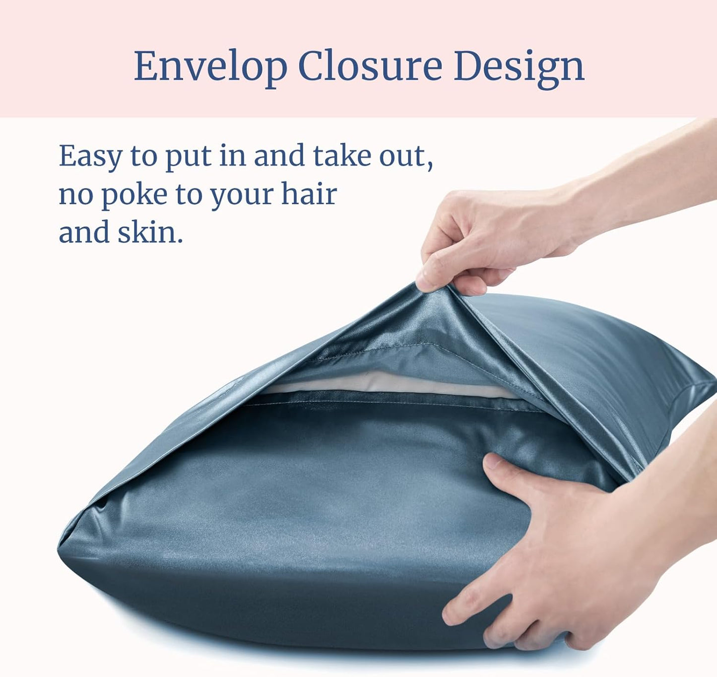 BEDELITE Satin Pillowcase for Hair and Skin, Super Soft and Cooling Similar to Silk Pillow Cases 2 Pack with Envelope Closure, Gift for Women Men(20"x26" Standard Size, Bluesteel)