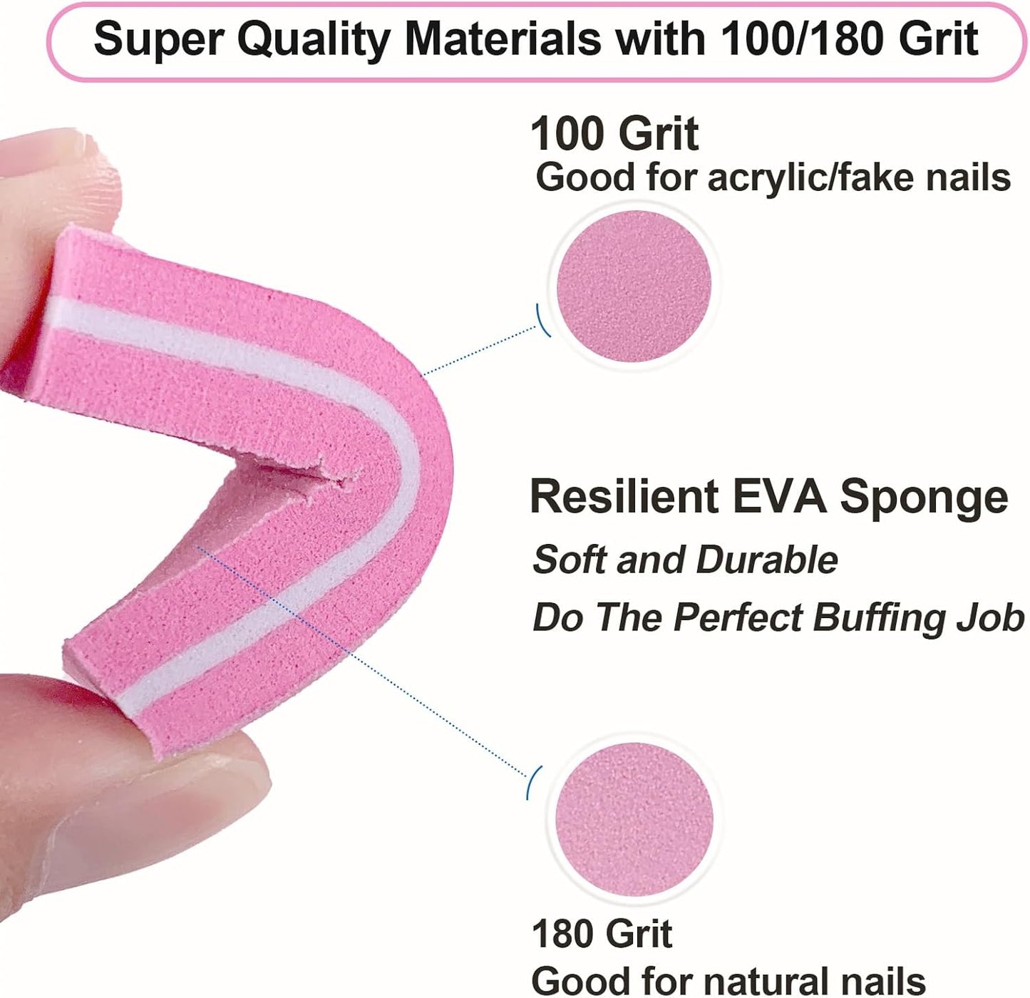 Nail Buffers (60 Pack), Buffer Block Nail File for Acrylic Nails and Natural Nails, 100/180 Grit Small Nail Buffer Block Bulk Buffing Blocks for Nail Buff Professional Manicure File Blocks Set Pink