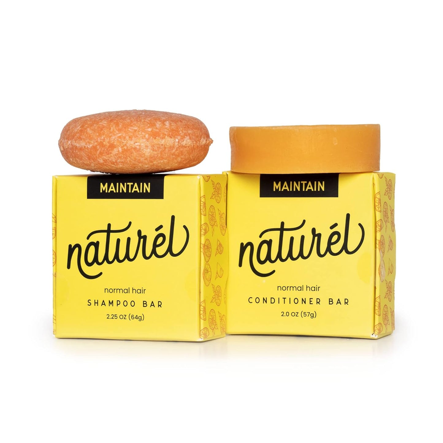 Naturel Maintain Shampoo and Conditioner Bar Set with Grapefruit Oil and Castor Oil for Hair Growth and Shine, Vegan and Cruelty Free, Zero Waste, Made in USA