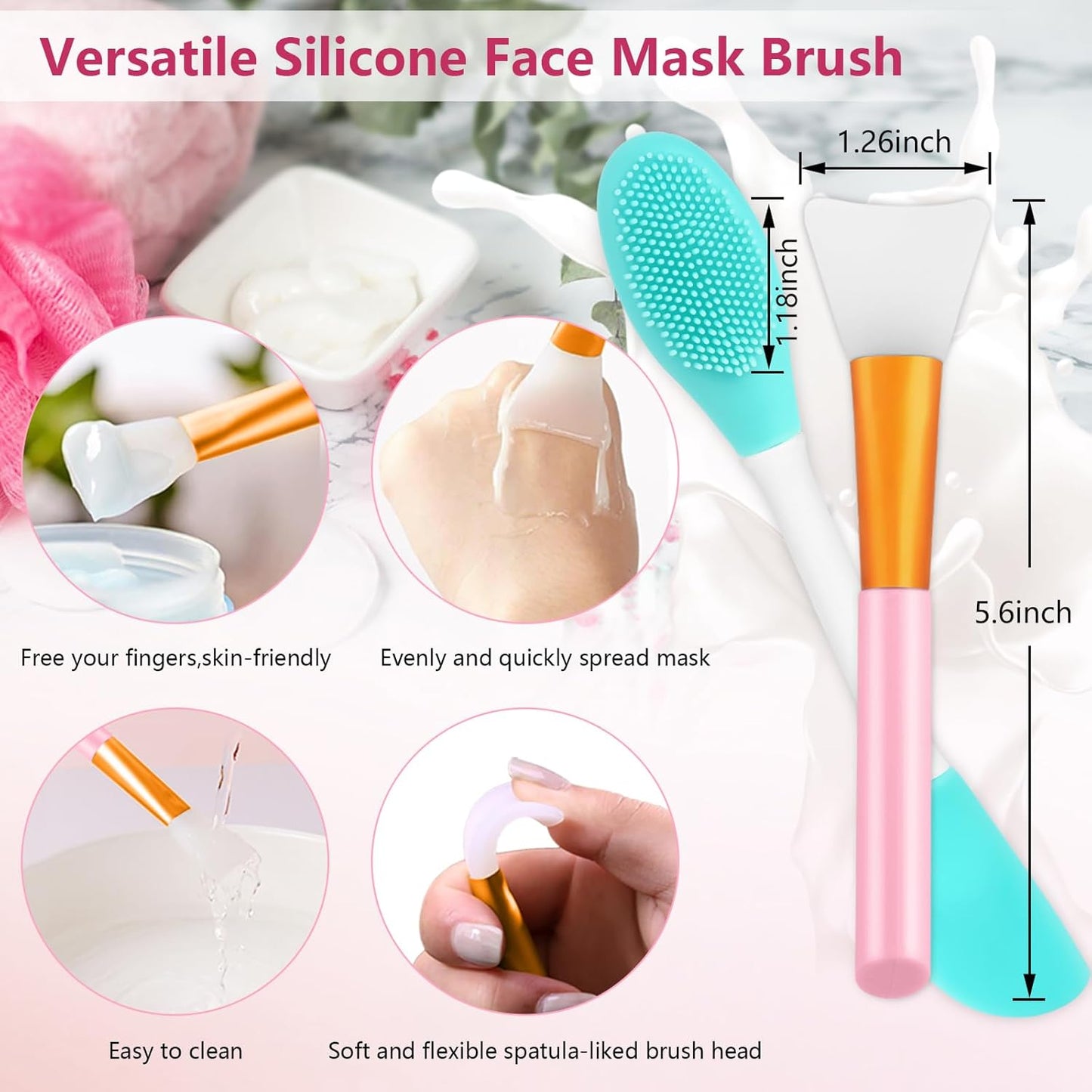 Silicone Face Scrubber, 3pcs Exfoliating Lip Brush, 3pcs Cleansing Brush,1pcs Face Mask Brush Exfoliator Blackhead Skin Care Tool