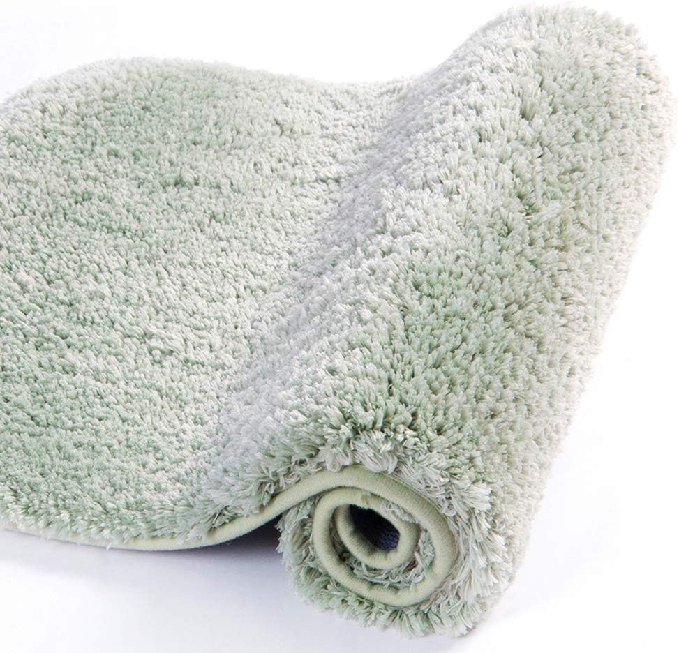 Walensee Bathroom Rug Non Slip Bath Mat (16 x 24, Pale Green) Water Absorbent Soft Shaggy Bathroom Mat Machine Washable Bath Rug Thick Plush Rugs for Shower