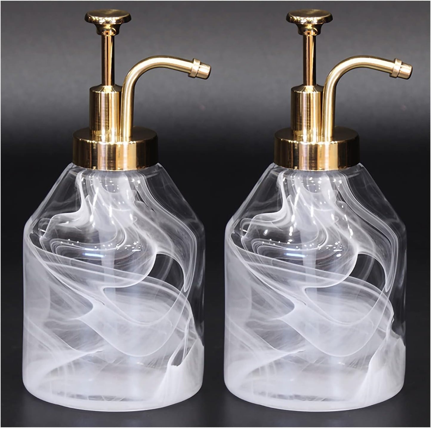 Bathroom Glass Soap Dispenser Set, 2 Pack 375ml/12.7 Oz Unique 3D Cloud Pattern Thick Glass Soap Bottle with Gold Pump for Bathroom Counter, Kitchen Dish Soap Dispenser (White)