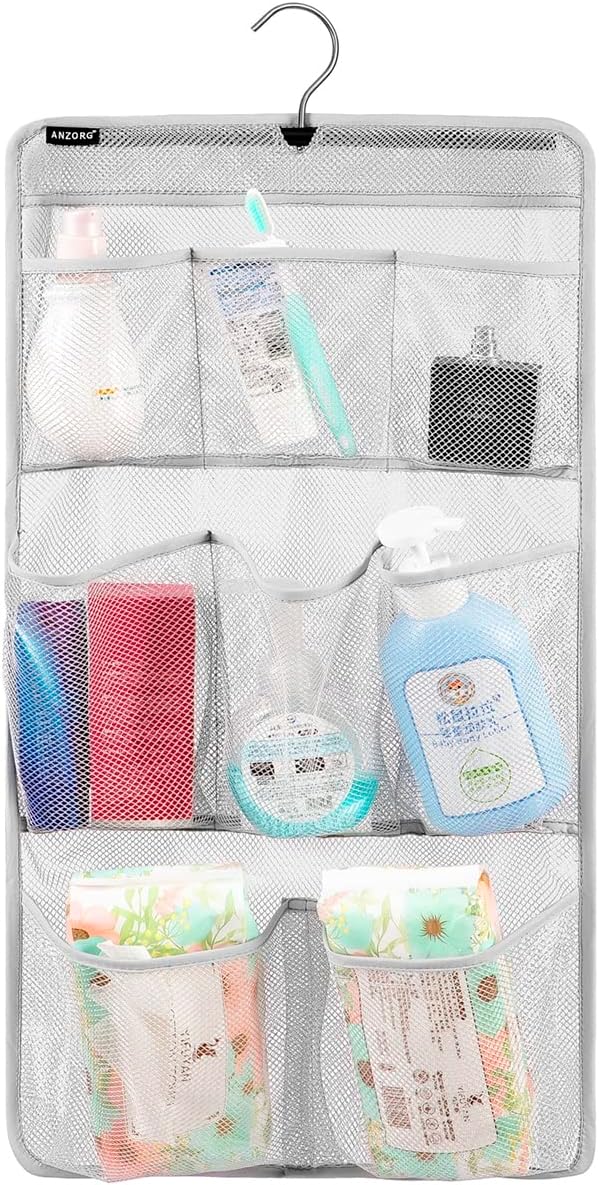 Mesh Shower Organizer Hanging Caddy Quick Dry Bathroom Storage for Toiletry Accessories with Rotating Hanger (8 Pockets)