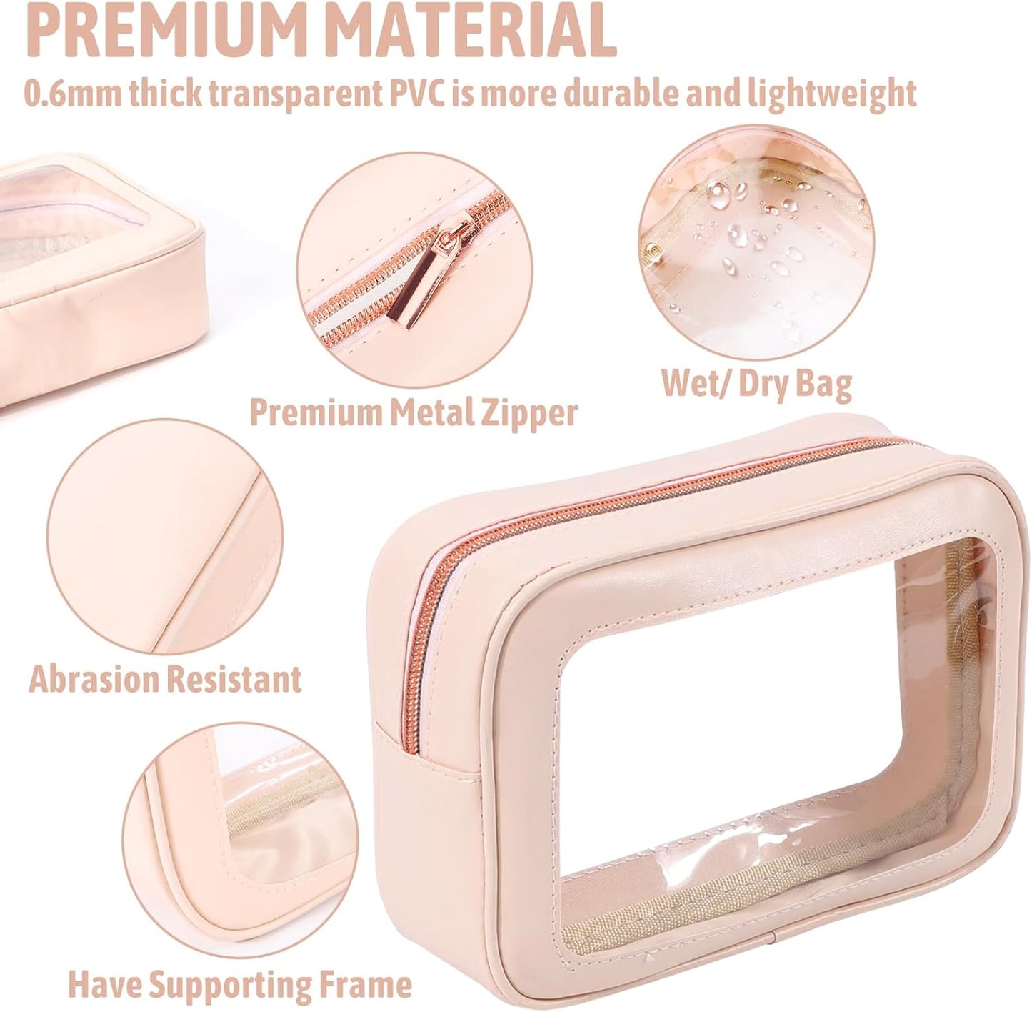 3Pack Clear Toiletry Bag,TSA Approved Travel Makeup Pouch with Zipper for Cosmetics and Toiletries，Diaper Bag Organizer Pouch Set，Women's Purse Organizer and Clear Car Bag