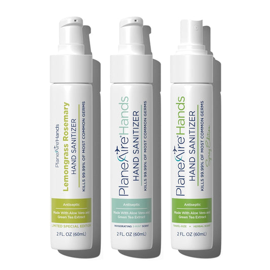 Fresh & Invigorated Variety 3pk Hand Sanitizer | Lemongrass Rosemary Lotion, 3-Mint Gel, Herbal Spray | Travel Size | Made with Aloe Vera & Essential Oils | Rich in Vitamin E | Hydrate & Cleanse