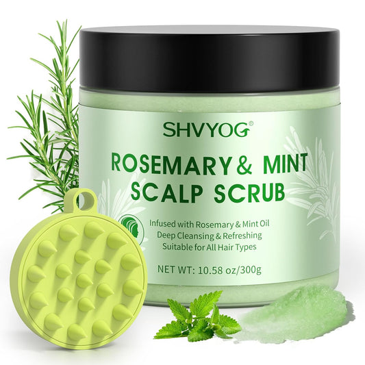 SHVYOG Scalp Scrub, Rosemary Scalp Exfoliator, Scalp Exfoliator Scrub for Build Up, Oily Hair, Hair Treatment Nourishing Detox Hair Care with Scalp Massager