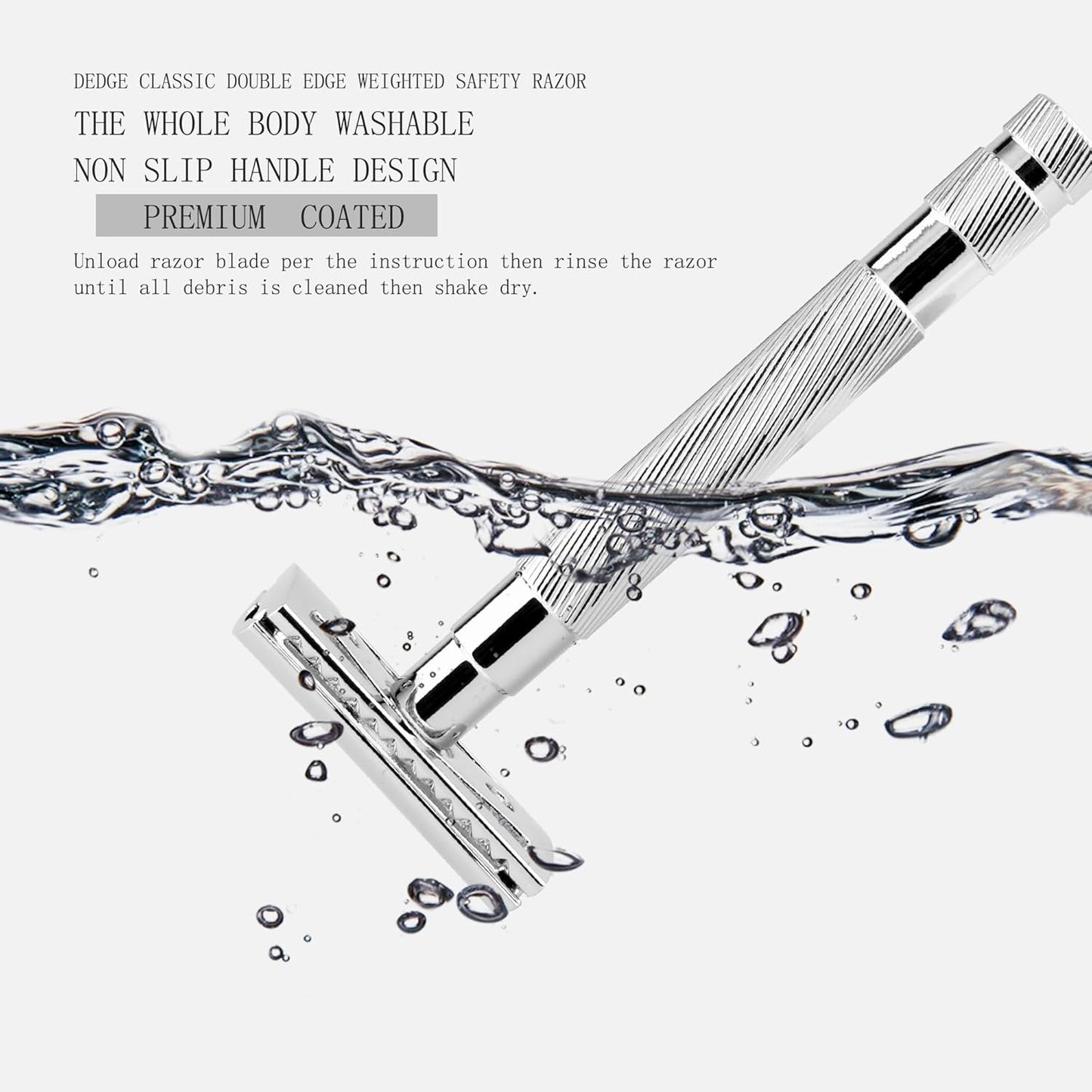 DEDGE Classic Double Edge Safety Razor Single Blade Razor For Men, Reusable Razor, with 5 Premium Razor Blades -Chrome