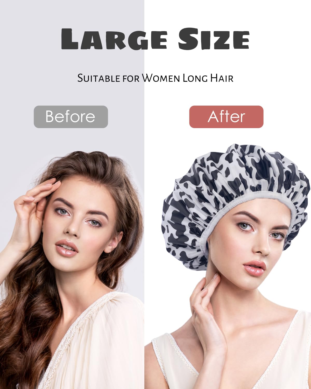 Auban Shower Cap, Shower Cap for Women Terry Cloth Lined EVA Exterior Reusable Double Layer Waterproof, Large Bath Hair Cap for All Hair Lengths, Hotel Travel Essentials Accessories Deep Conditioning