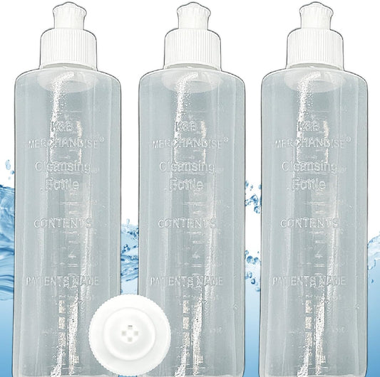 Perineal Peri Squirt Bottle, Postpartum Vaginal Lavette Irrigation, Feminine Hygiene Portable Bidet, New Mom Bottom Spray, 8-oz Bottles (3-Pack) with Unique 4-Way Squirter by K&B Merchandise