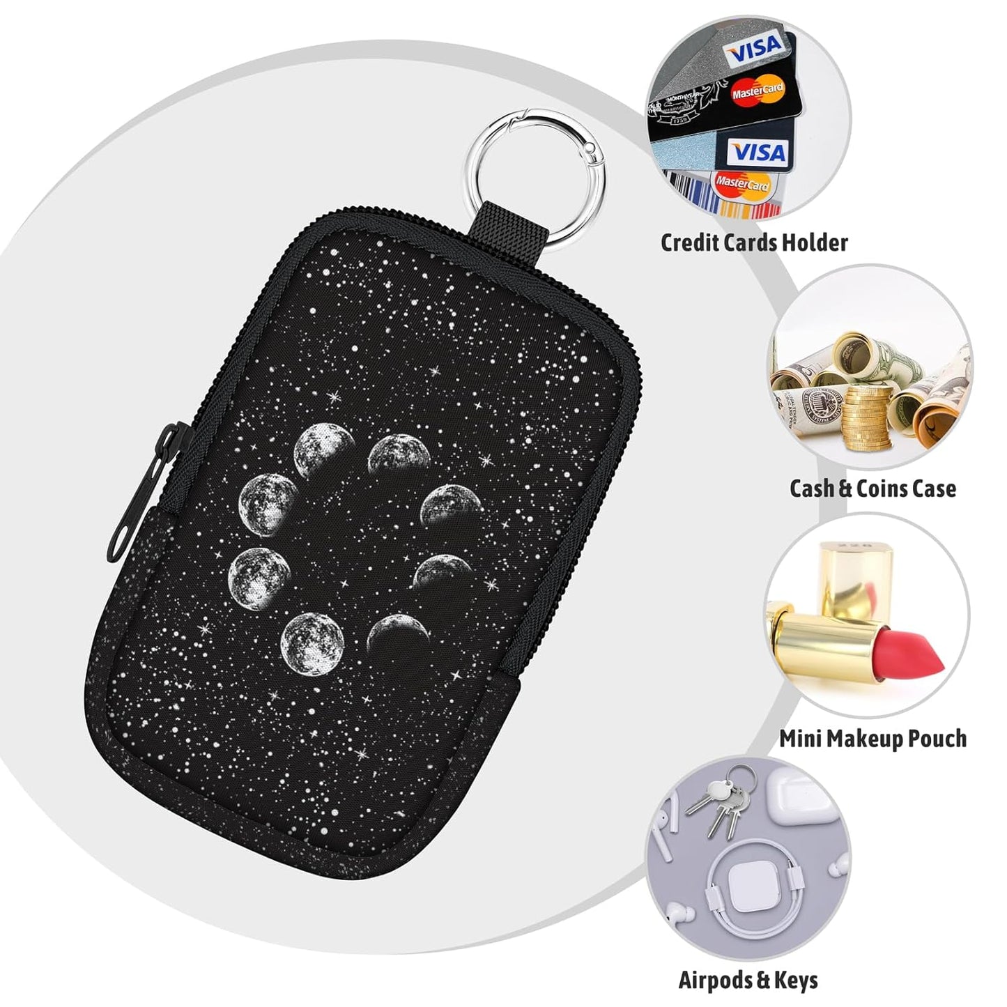 Lunar Eclipse Hand Sanitizer Spray Case, Cute Hand Sanitizer Holder Zippered Pouch, Moon Fashion Accessory with Snap Hook for Glow Mist and Power Mist 1FL OZ