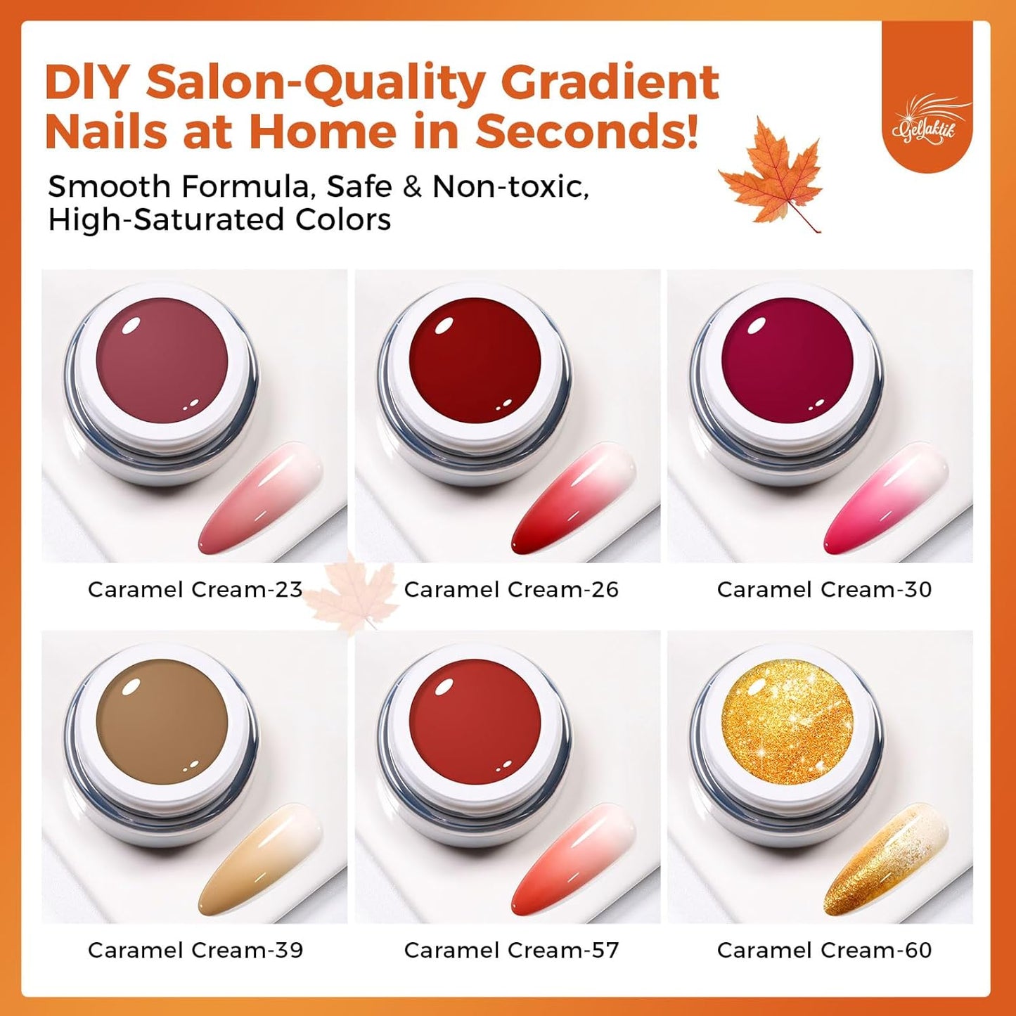 6 Colors Pat Painting Gel Polish Kit for Nails, Ombre Gradient Fall Winter Gel Nail Polish with 30PCS Sponge Applicators & Grabbing Pen,Nail Art for DIY French Manicure at Home