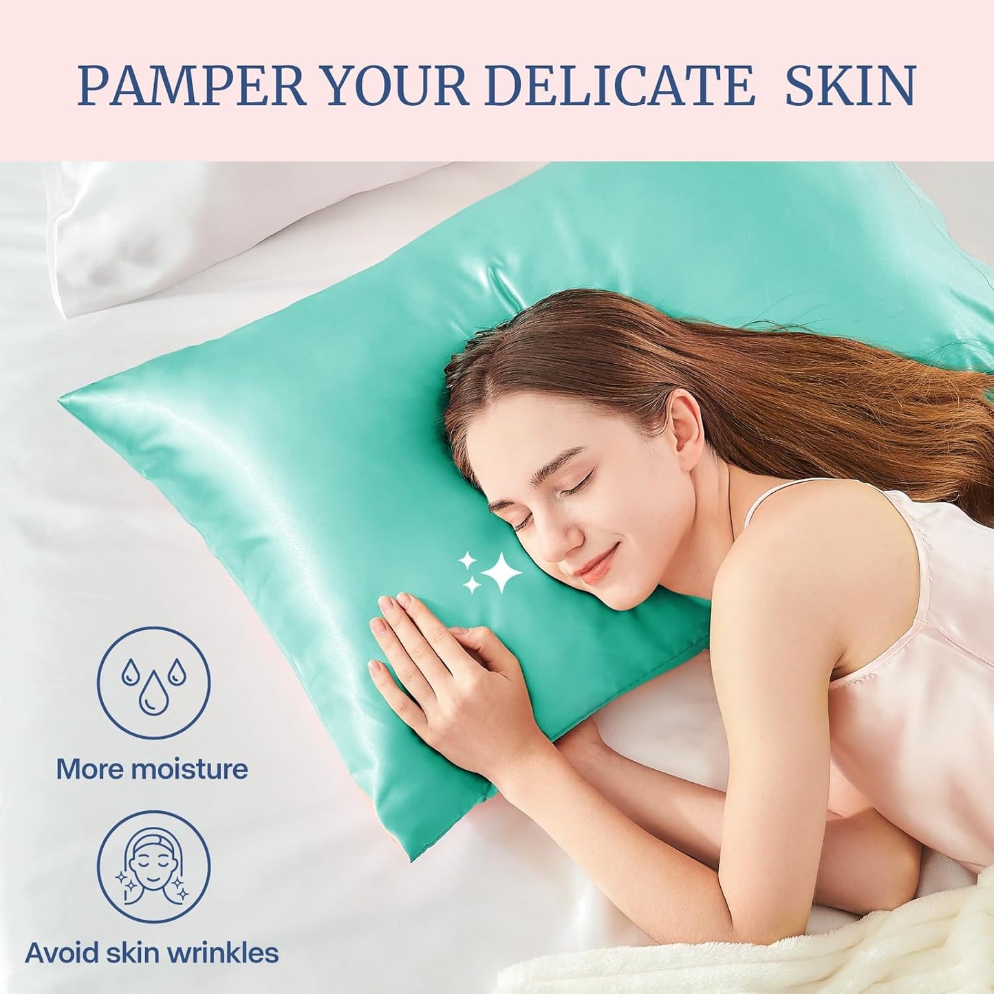 BEDELITE Satin Pillowcase for Hair and Skin, Super Soft Similar to Silk Pillow Cases 4 Pack with Envelope Closure, Cooling Pillowcases for Women Men (20"x40" King Size, Turquoise)