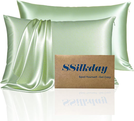 Mulberry Silk King Size Pillow Cases Set of 2, Ultra Smooth Soft Breathable Cooling Pillow Cases for Hot Sleepers, Silk Satin Pillowcases 2 Pack with Zipper for Hair and Skin, Gifts for Women