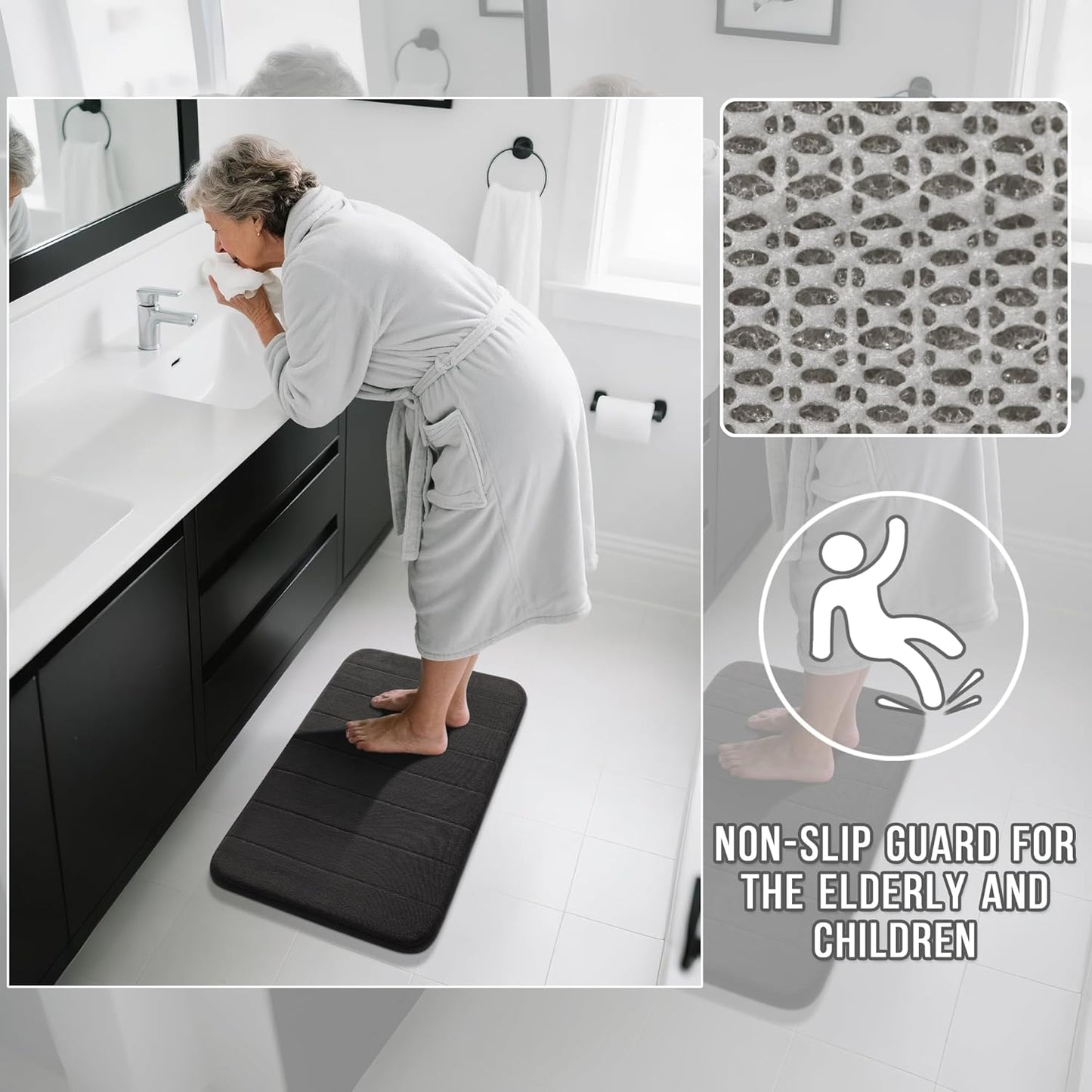 Yimobra Bathroom Runner Rugs 72"x24" Non Slip Washable Memory Foam Bath Mat, Super Soft Water Absorbent Hallway Carpet for Vanity Tub Shower, Black