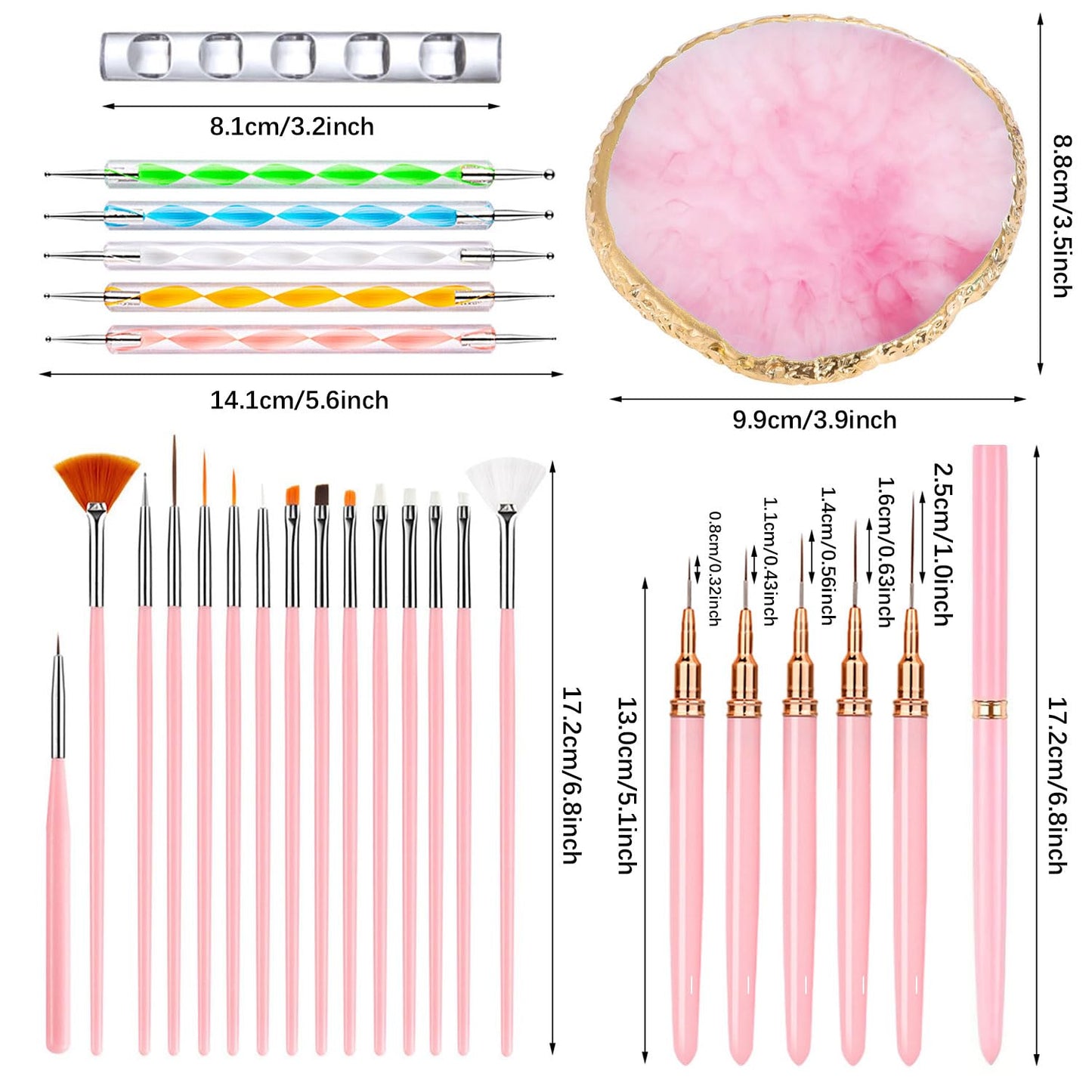 Nail Art Tools 27Pcs Set,Nail Art Brush,Resin Nail Art Palette,5 Pcs Nail Art Pens Liner Brush,2-way Acrylic Silicone Engraving Pen Dotting Pen Tools Nail Art Kit for Nail Art DIY