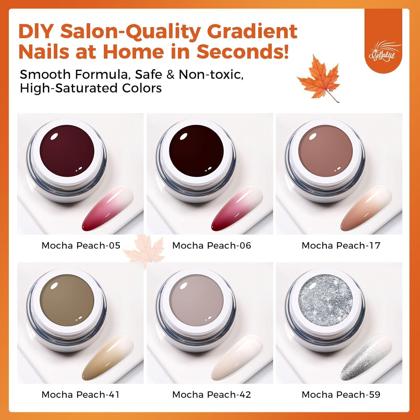 6 Colors Pat Painting Gel Polish Kit for Nails, Ombre Gradient Fall Winter Gel Nail Polish with 30PCS Sponge Applicators & Grabbing Pen ,Nail Art for DIY French Manicure at Home