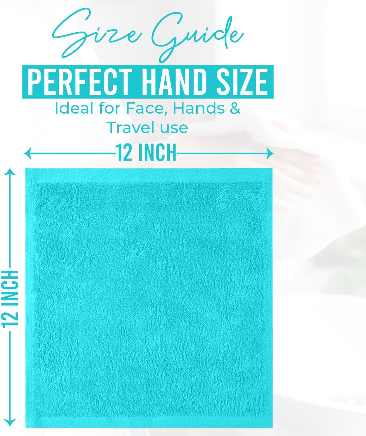 DAN RIVER 100% Cotton Wash Cloths 12 Pack [12x12] Soft & Absorbent face Towel for Showering, Gym, Hotels & Spa Perfect for Everyday Use Fingertip Towels, Turquoise