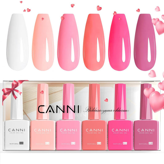 CANNI 6Pcs 9ml Pink Gel Nail Polish Set- Hot Pink Gel Polish Kit DIY at Home Salon Valentines Day Christmas New Year's Gifts for Girls