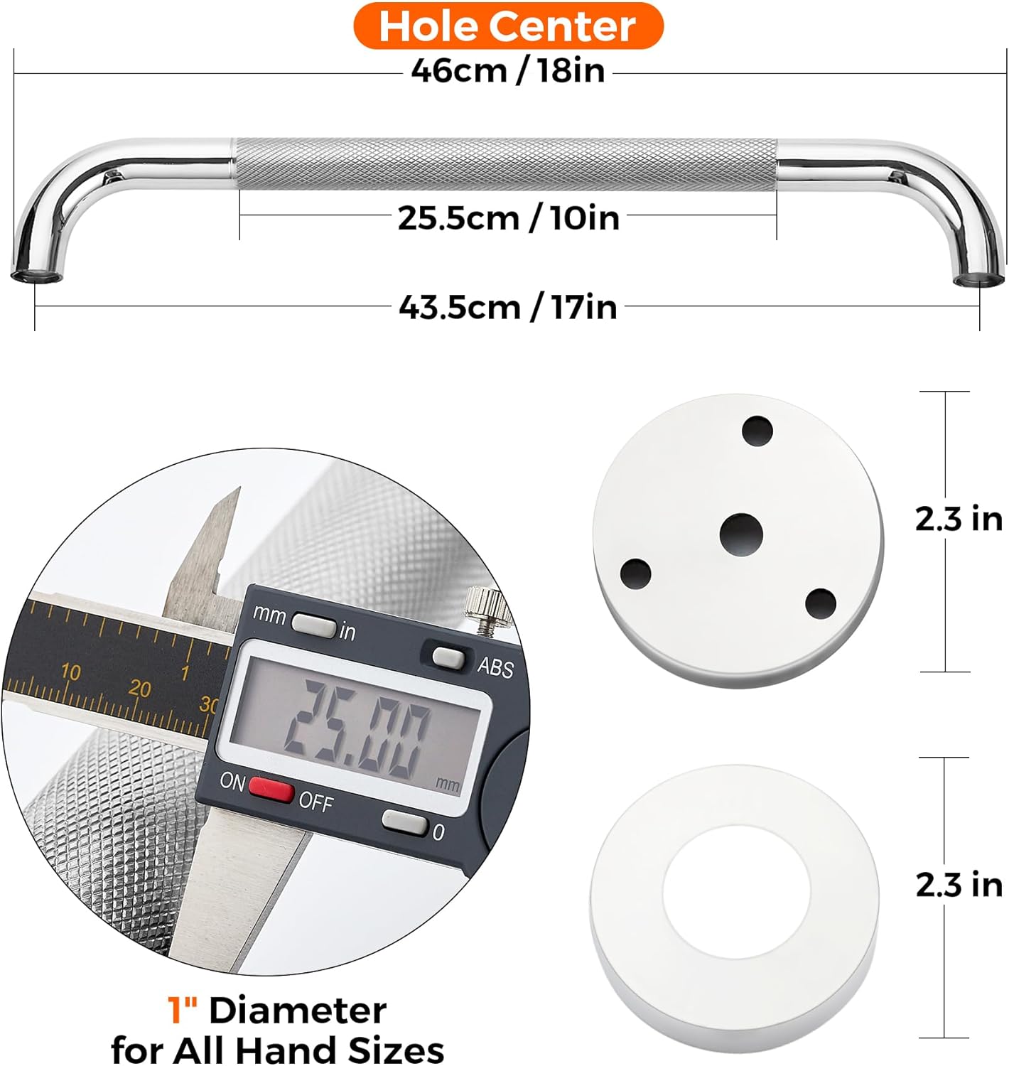 Grab Bars for Shower, 2 Pack 18-Inch Anti Slip Shower Handles for Elderly, Safety Shower Grab Bar, Stainless Steel Handicap Grab Bars for Bathroom (Polished Nickel 1" Diameter)