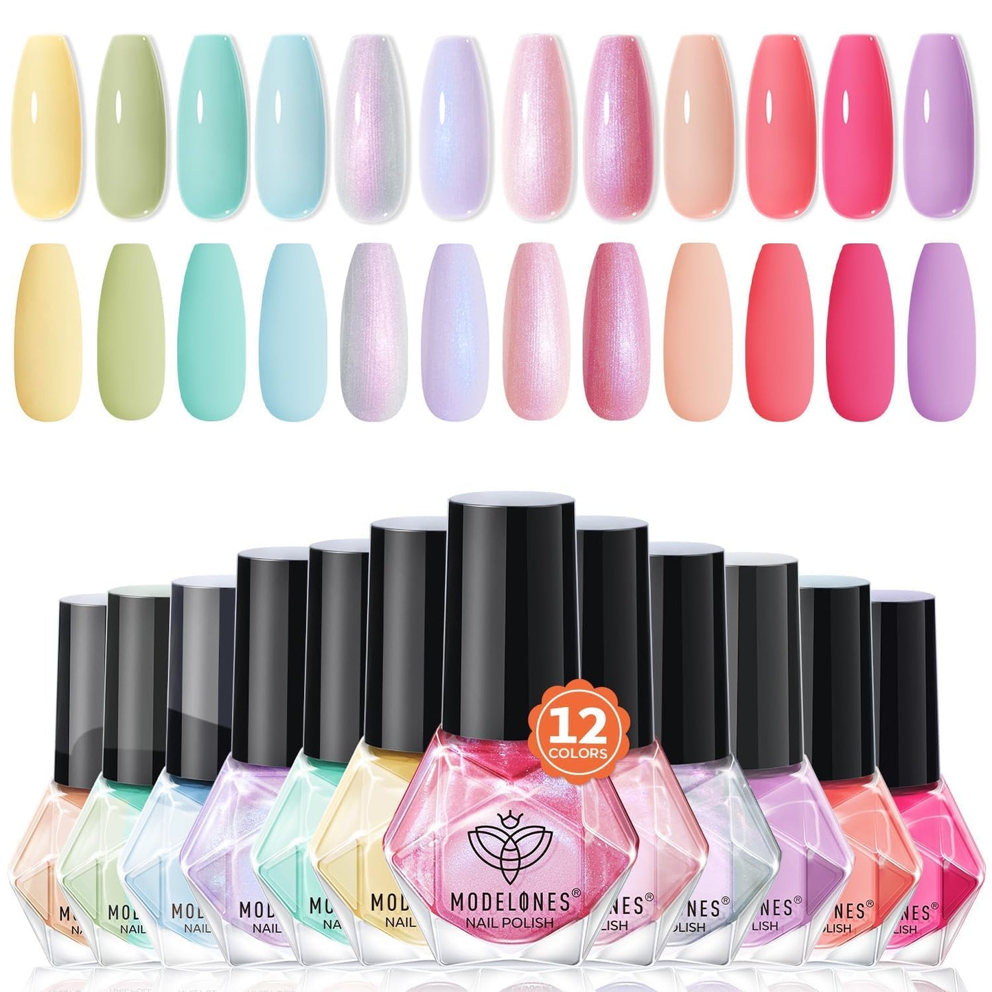 modelones Nail Polish Set, 12 Colors Spring Summer Blue Green Pink Nude Yellow Purple Pastel Quick Dry Mini Starter Kit Long Lasting Art DIY Manicure Set at Home for Women Girls ﻿