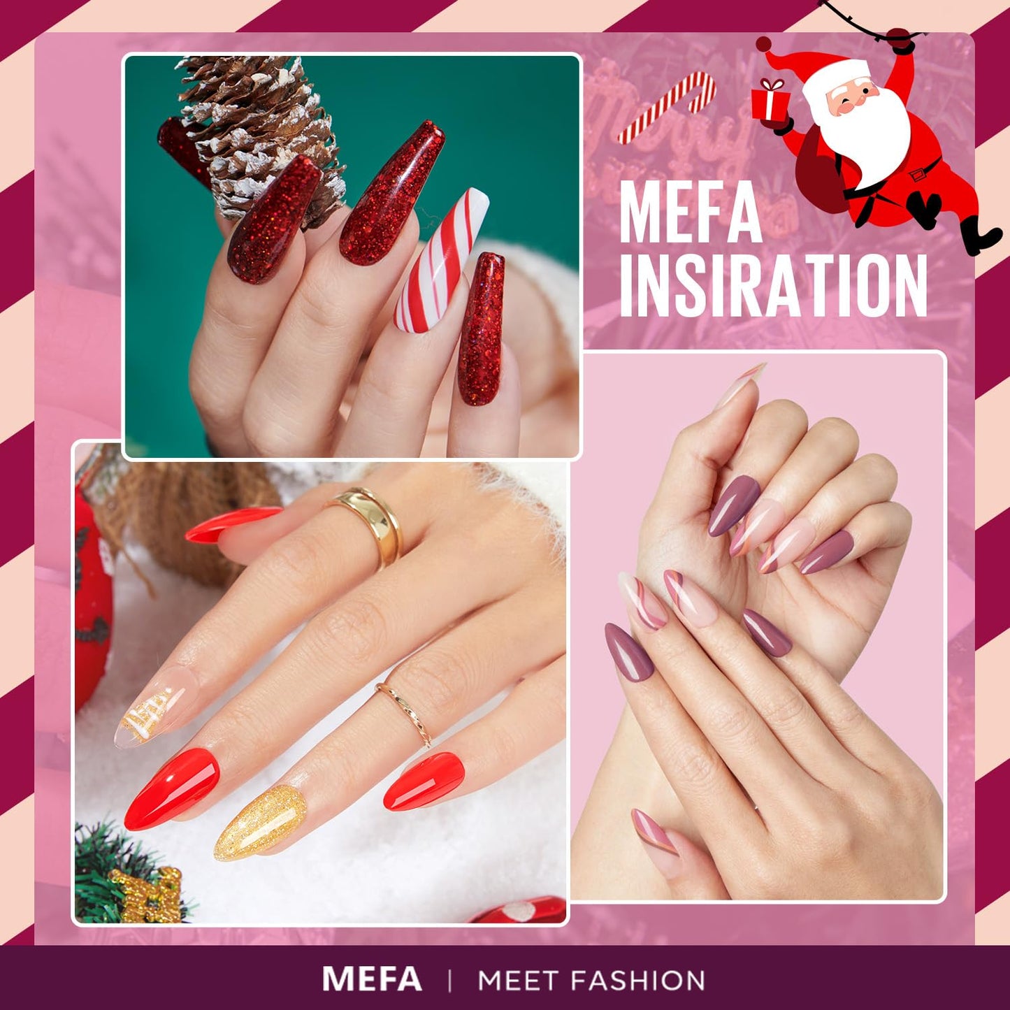 MEFA Christmas Gel Nail Polish Set, 12 Colors Pink Red Gel Polish Set Shimmering Gold Silver Glitter Nail Polish Soak Off Purple Nude White Brown Gifts for Girl DIY Salon Home Manicure