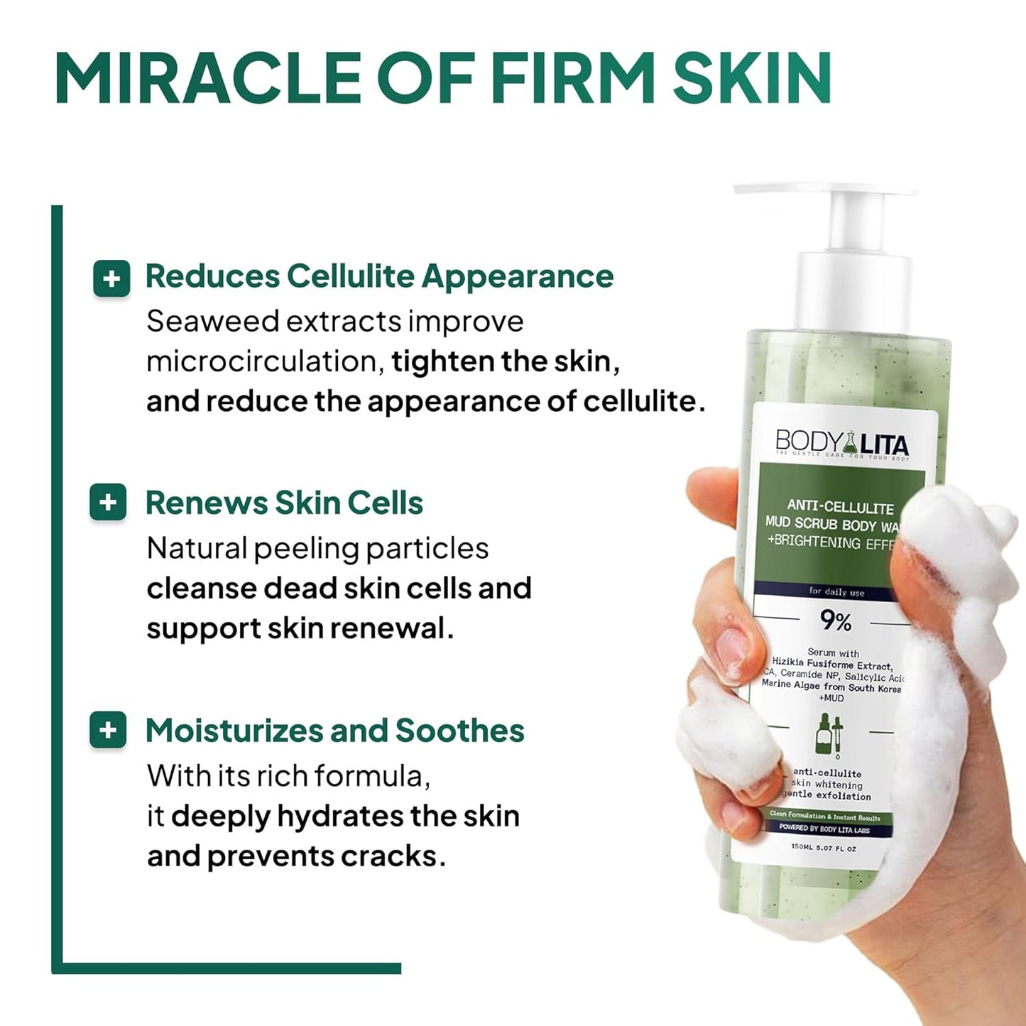 Anti Cellulite Mud Scrub Body Wash, Reduces Cellulite, Gentle Exfoliating, Improves Skin Texture, Provides a Smoother Look, 5.07 Fl Oz (6)