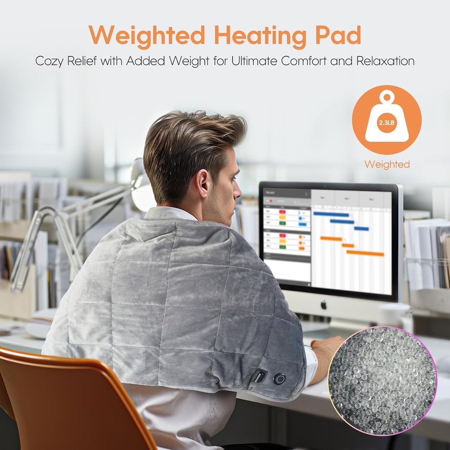 OKK Weighted Heating Pad, 12V Heating Pad for Back Pain Relief, 33"x17" Extra Large Full Body Portable Weighted Heated Pad for Cramps Neck Shoulder, 2lb, 3 Heat Settings, 3 Hours Auto Off Heat Pad