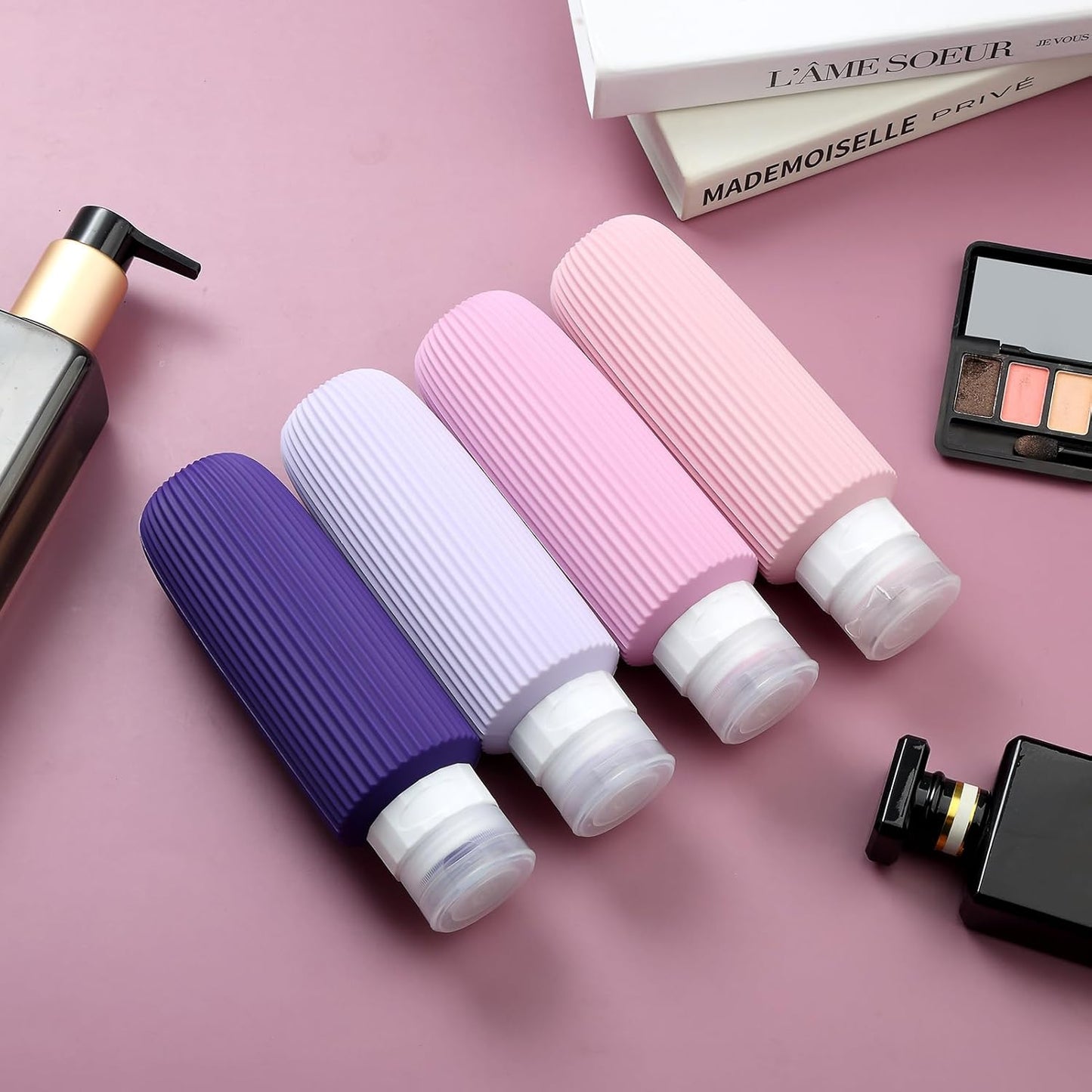 Travel Bottles for Toiletries, Large 6oz Travel Size Containers, BPA Free Leak Proof Tubs Refillable Liquid Accessories with Toiletry Bag for Cometic Shampoo and Lotion Soap (4 Pack)