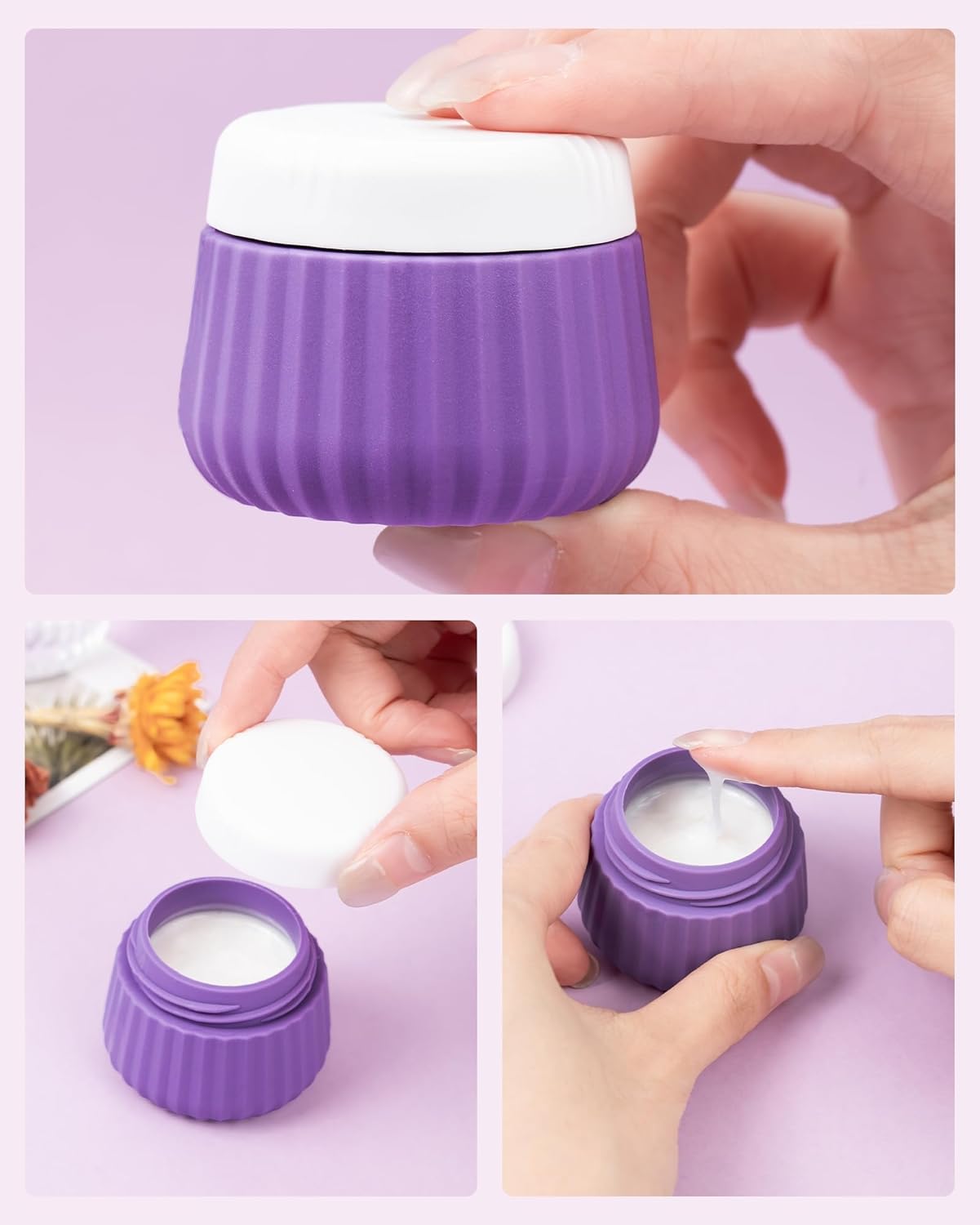 Travel Containers for Toiletries 4 Pack, TSA Approved Travel Size Toiletries, Travel Size Containers, With Clear Bag Leak Proof Silicone Jars, Travel Essentials Creams Jars Carrying Small Items