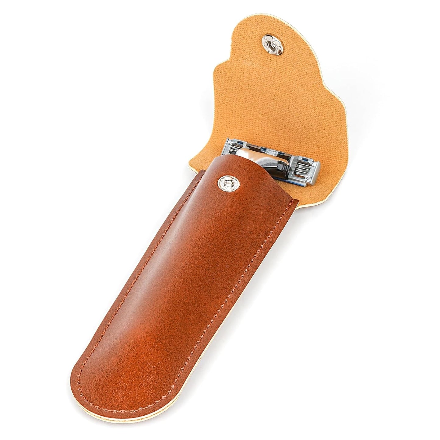 Linkidea Razor Case for Travel, Shaver Carrying Pouch for Men, Compatible with Gillette Mach 3, Sensor 3, MK-23C, Portable Storage Organizer (Brown)