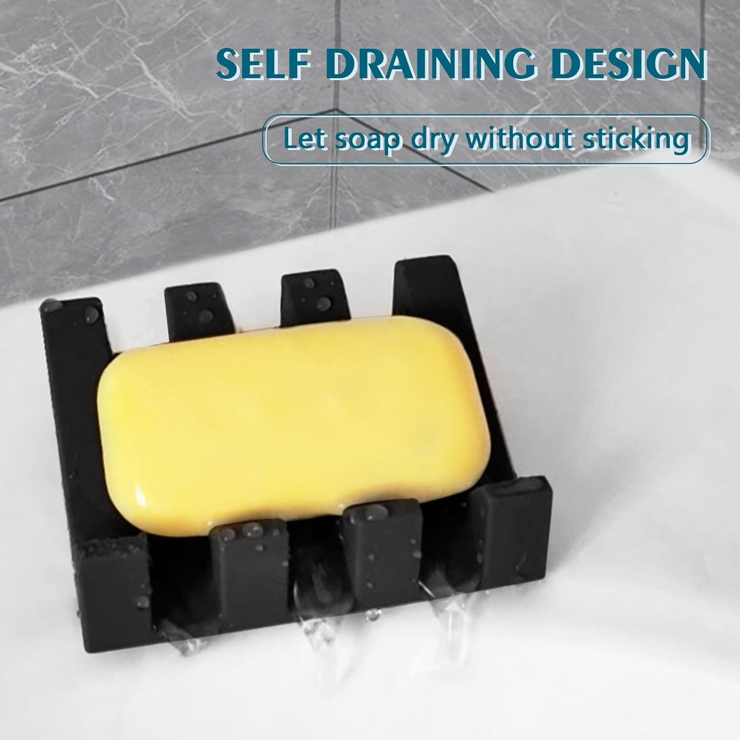 Self Draining Soap Dish,Silicone Suction Cup Soap Holder, Bathroom Soap Dish for Bar Soap,Can Extend Soap Life,Bathroom, Bath Tub, Kitchen Sink (2, Black)