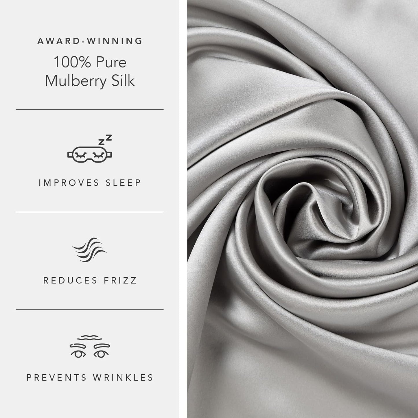 Fishers Finery 30mm 100% Pure Mulberry Silk Pillowcase, Quality Tested (Silver, Standard)