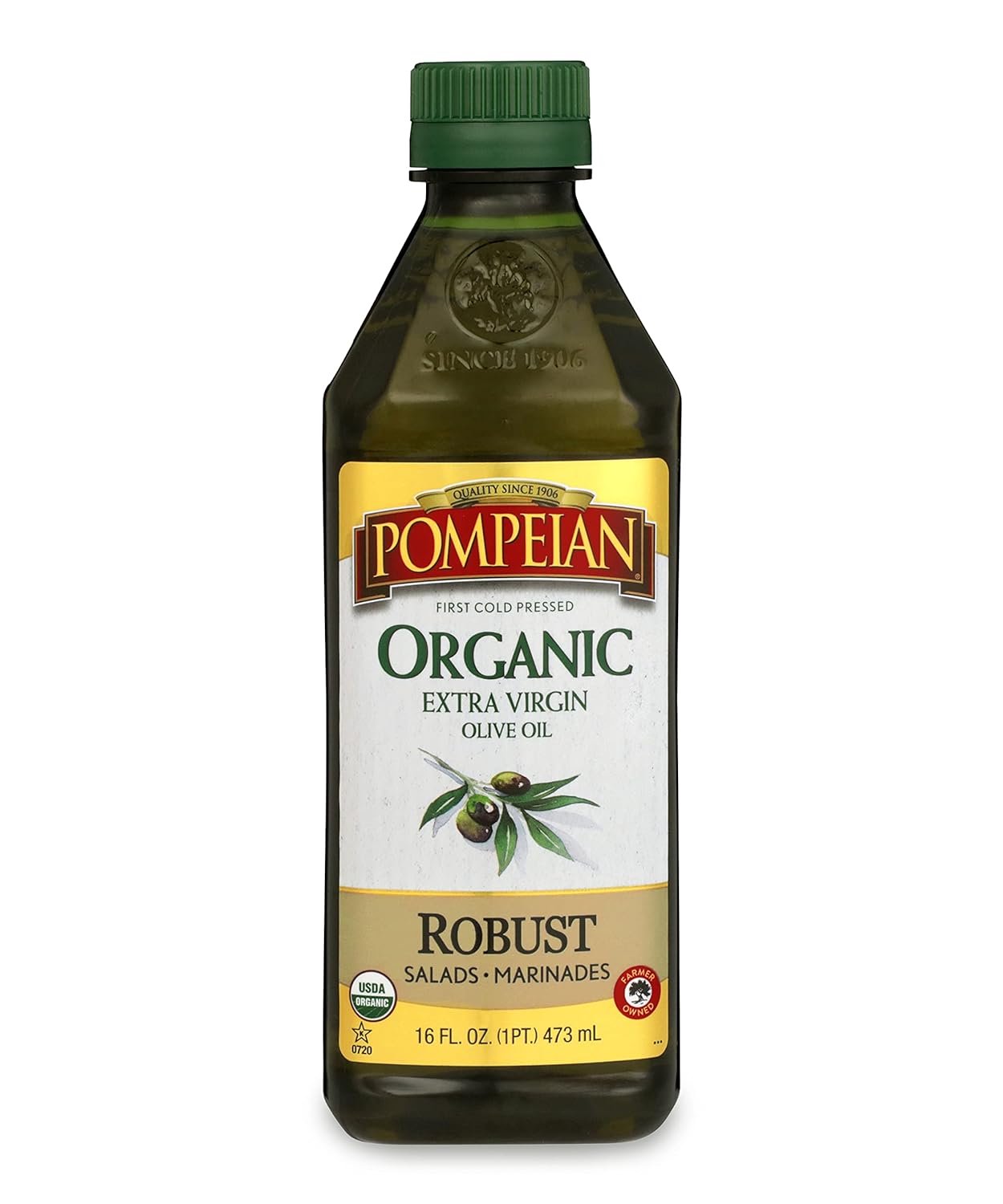 Pompeian USDA Organic Robust Extra Virgin Olive Oil, Contains Polyphenols, First Cold Pressed, Full-Bodied Flavor, Perfect for Salad Dressings & Marinades, 16 FL. OZ