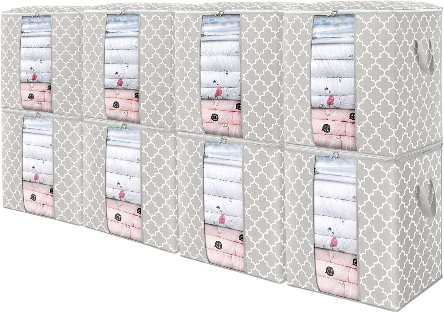 WISELIFE Storage Bags 8 Pack/100L Large Blanket Clothes Organization and Storage Containers for Comforters,Bedding, Foldable Organizer with Reinforced Handle, Clear Window, Sturdy Zippers,Lvory