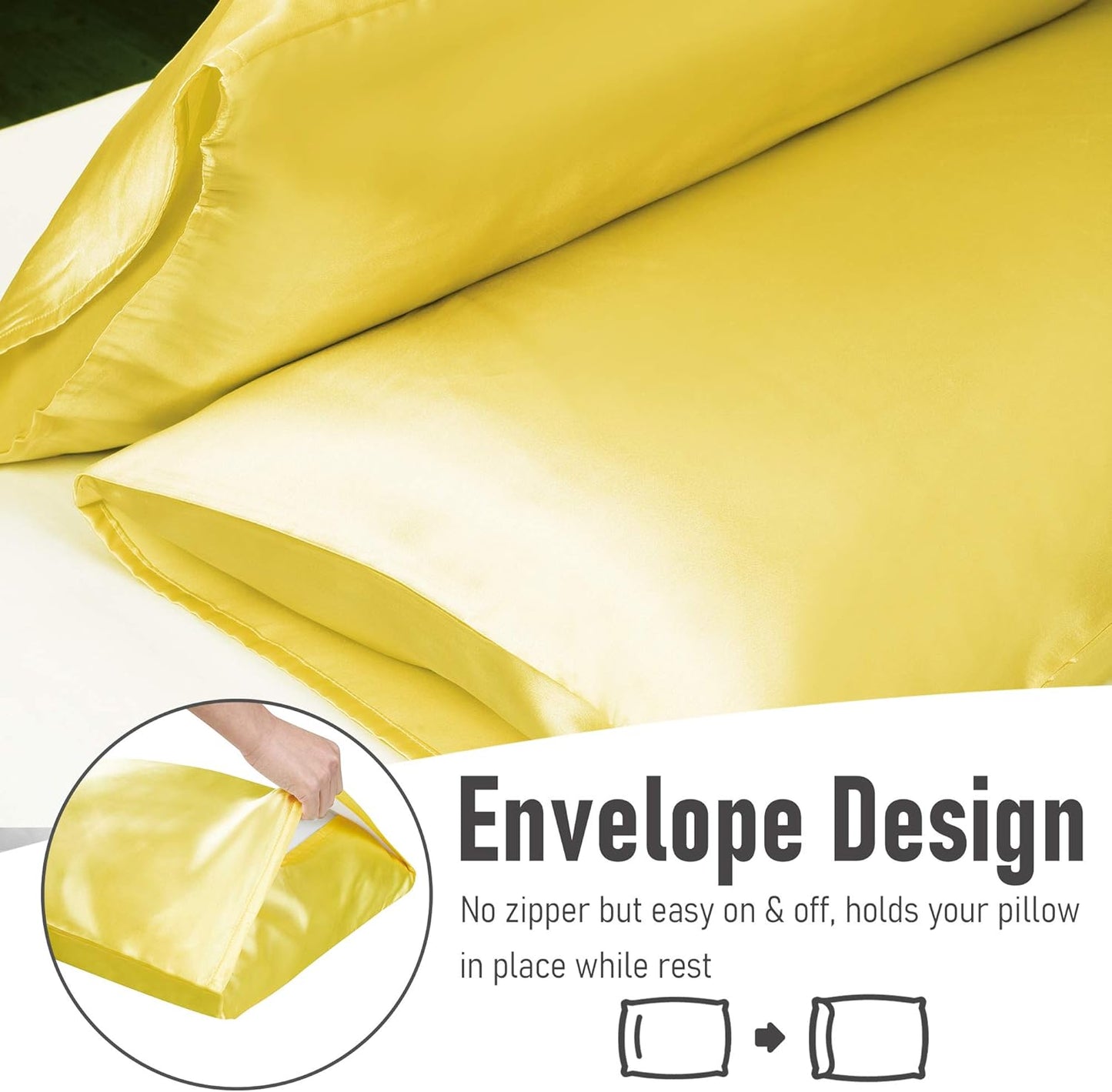 Tyfitb Satin Pillowcase Set for Hair & Skin Care – Cooling, Hypoallergenic, Anti-Frizz, Wrinkle-Free – Soft, Luxurious Pillowcases with Envelope Closure – 2-Pack, King Size 20x36, Gift-Ready