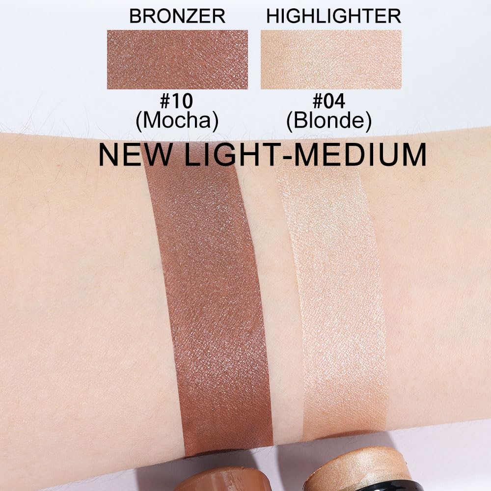 evpct 2Pcs Face Cream Contour Bronzer Sticks Makeup Highlighter Highlight Blonde Mocha Creme Cheek Contour Sticks contorno en crema Bronzing Foundation Face Contour Stick Kit,4+10 New Light-medium