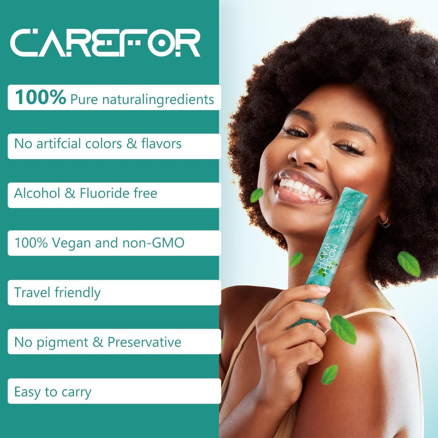 Mouthwash Travel Size Portable 60 Individual Disposable Packets to Go, Alcohol & Fluoride Free Fresh Mint Mouthwash Strips for Superior Oral Hygiene (Pack of 60)