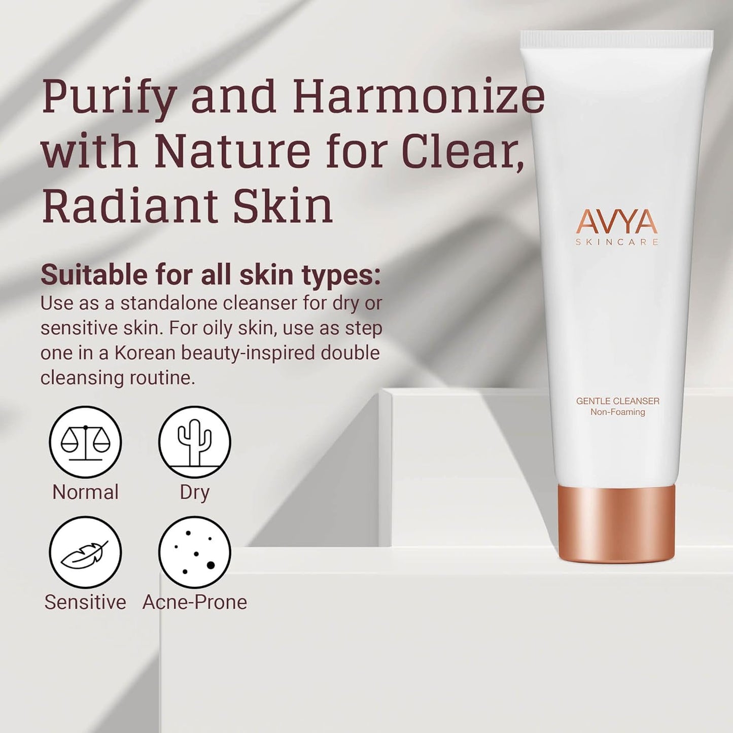 Avya Skincare Non-Foaming Gentle Cleanser/Removes Impurities and Cleans Skin Without Stripping Moisture/Fights Acne and Shrinks Pores for Improved Texture and Brightness (4oz)