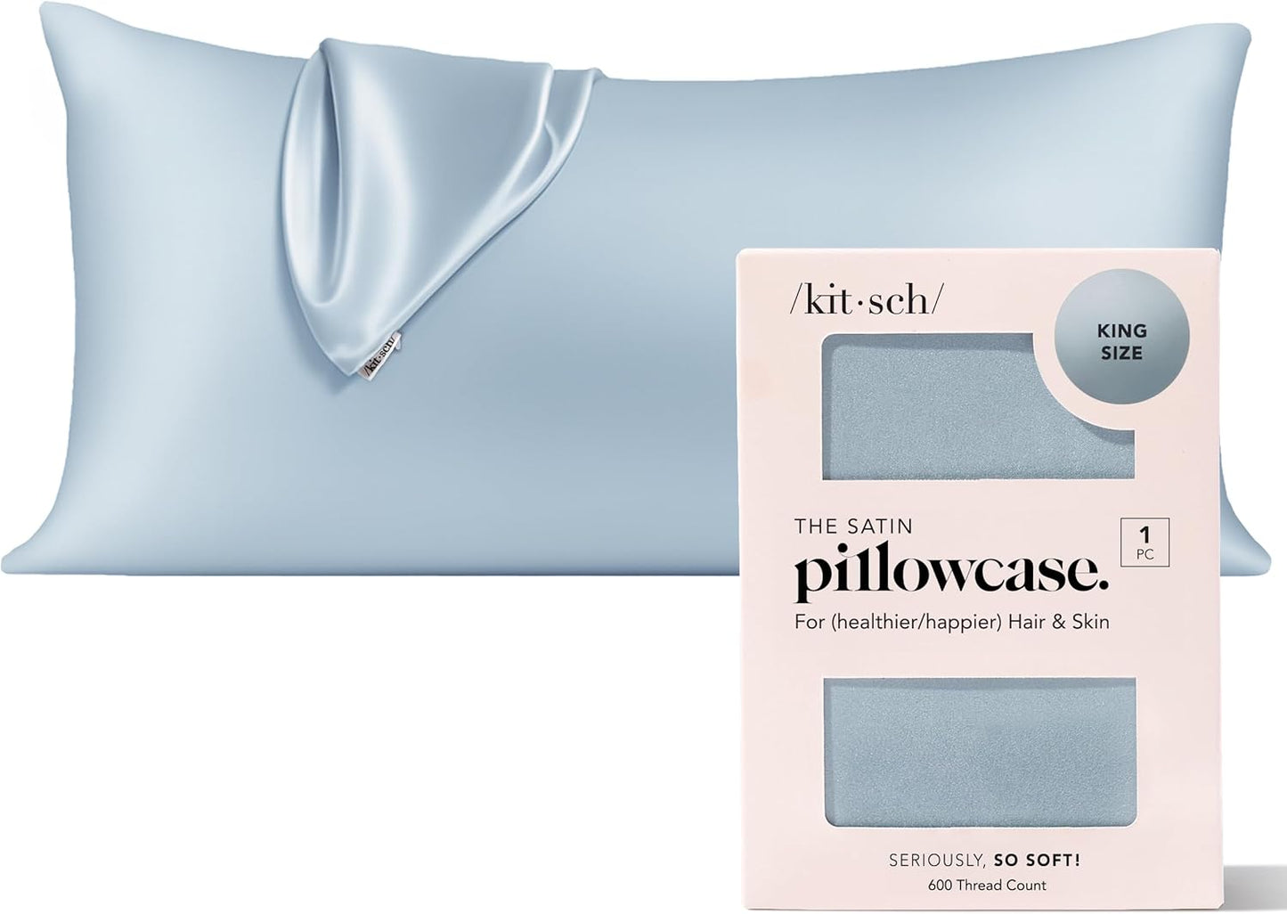 Kitsch Satin Pillowcase, Softer Than Silk Pillow Cases King, Cooling Pillow Covers, Satin Pillowcase with Zipper for Hair, Skin & Quality Sleep, Wrinkle-Free & Smooth, King Size 19"x36", Haze Blue