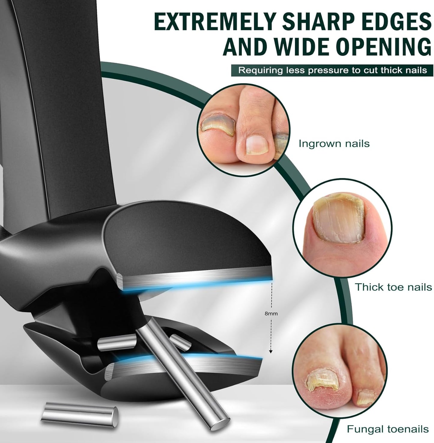 FVION 1Pcs Angled Head Nail Clippers for Seniors, Ergonomic Toenail Clipper for Thick Nails Trimming, Stainless Steel Nail Cutter Trimmer with Catcher for Men and Women (Black)