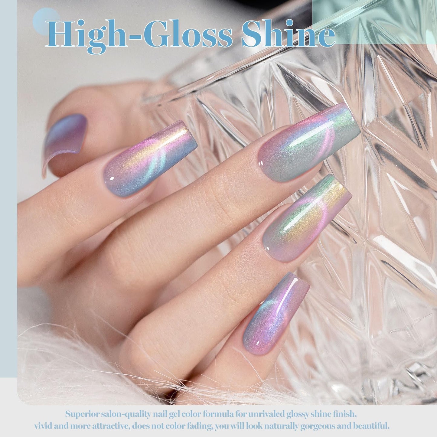 RARJSM Aurora Pearl Cat Eye Gel Nail Polish Set 6pcs Ceramic Silver Shimmer Universal Pink Green Blue Purple Orange Glitter Mermaid Swirl Shell Thread Effect with Magnet Stick Curing Requires