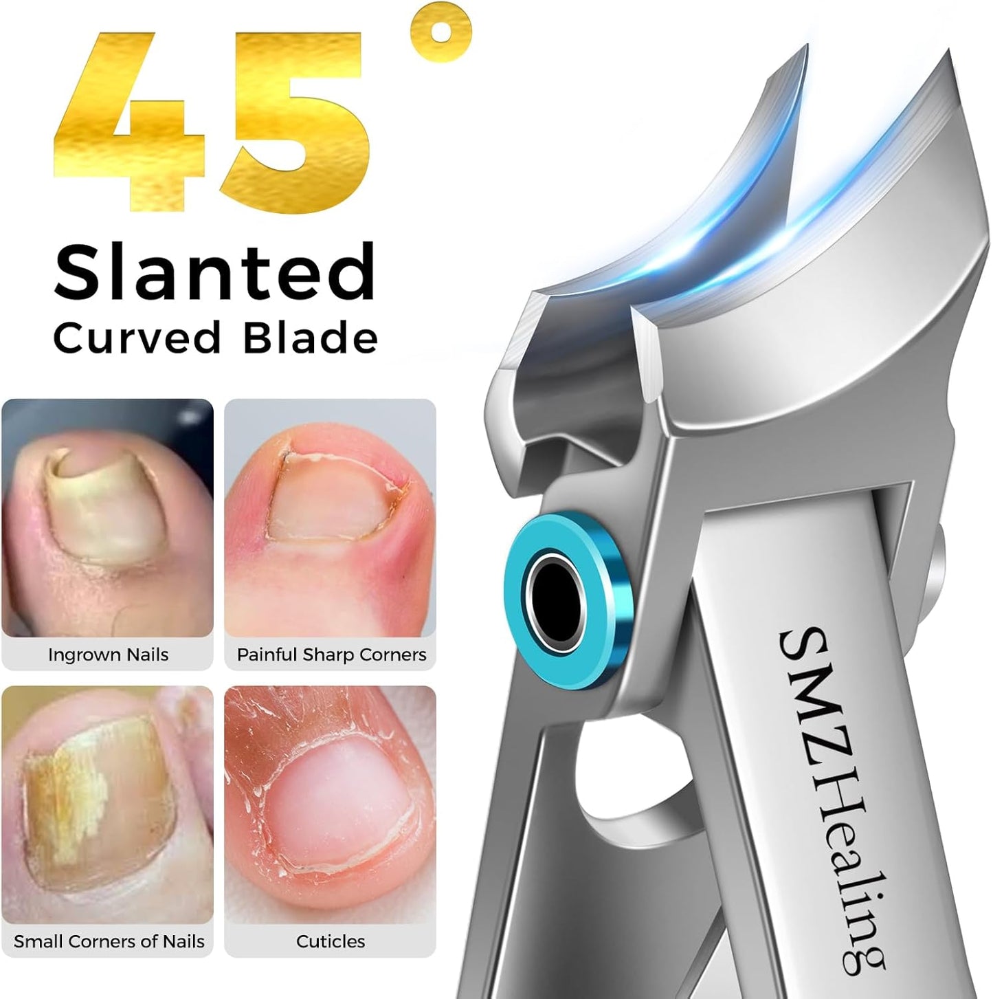 Toenail Clippers for Seniors Thick Toenails, Angled Head Heavy Duty Large Toe Nail Clippers for Men Thick Nails, Slanted Curved Blade Ingrown Toenail Clippers