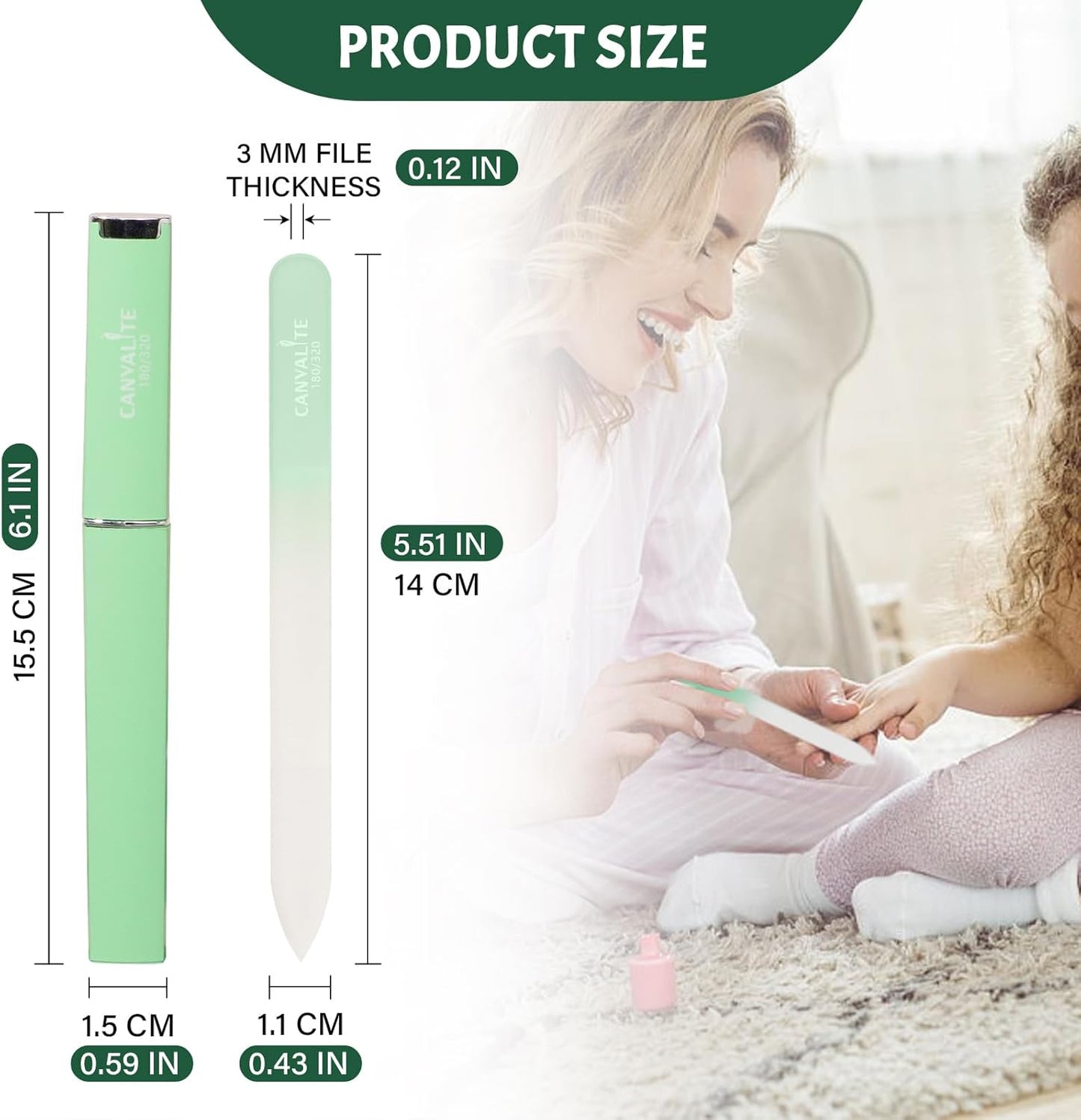 CANVALITE Glass Nail Files for Natural Nails Glass Fingernail File with Case Double Sided 180/320 Grit, Stocking Stuffers for Women Girls, Pack of 3