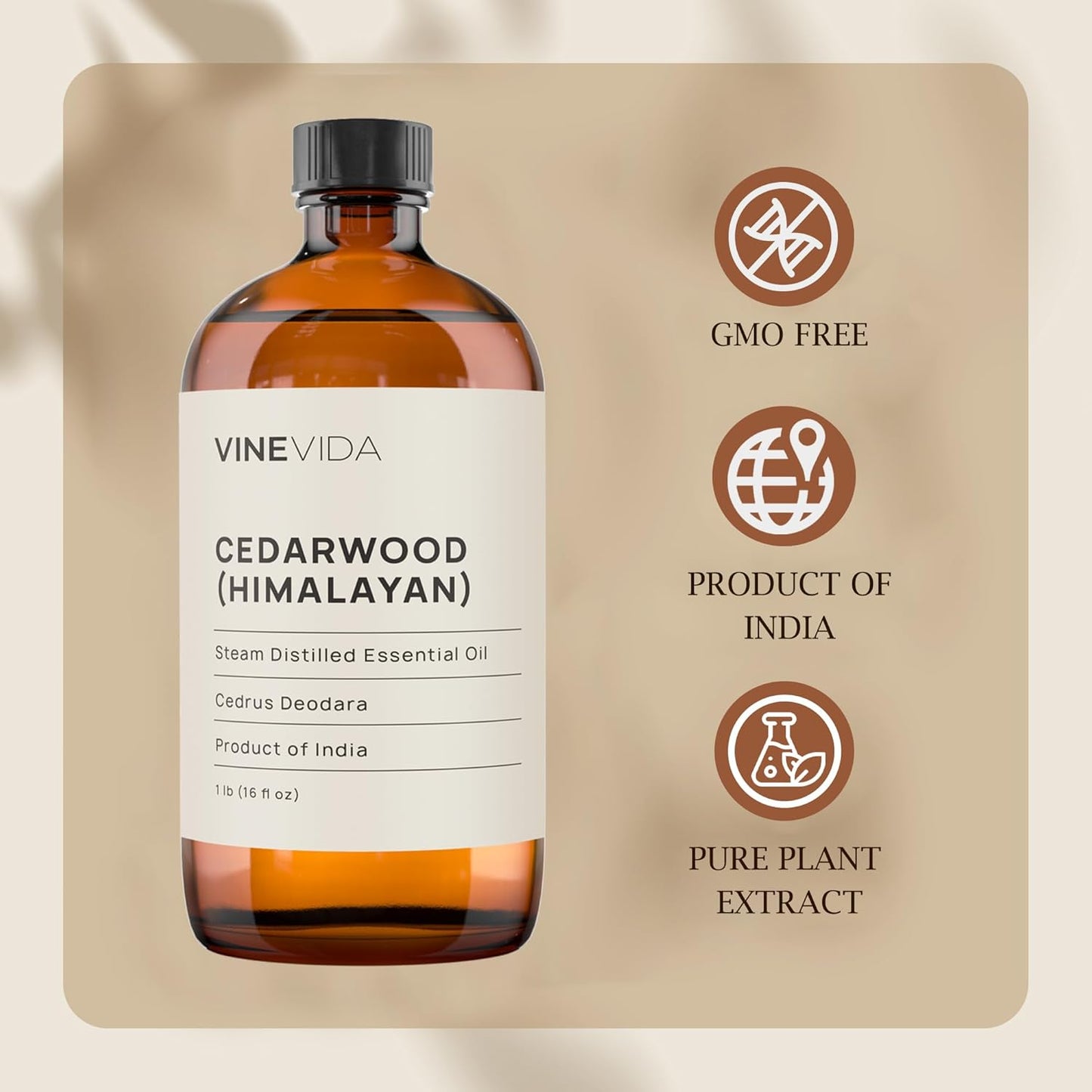 VINEVIDA Cedarwood Himalayan Essential Oil 16 oz - Undiluted Cedarwood Oil 16 oz - Cedarwood Candle Oil Scent - DIY Candle Scents for Candlemaking - Bulk Essential Oil for Soap Making Safe for Skin