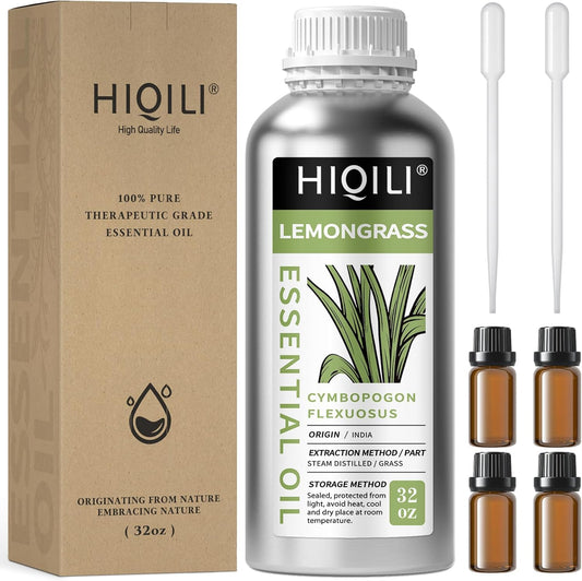 HIQILI 32 Fl Oz Lemongrass Essential Oil, 100% Pure Natural Undiluted Premium Oils